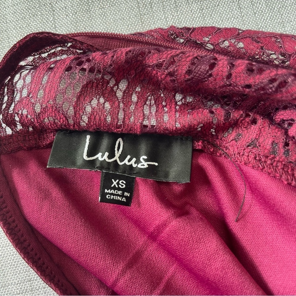 Lulu’s Remarkable Burgundy Lace Sheath Dress. Size XS - Picture 15 of 16